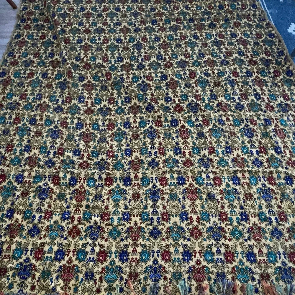 Vintage Persian Termeh Bedspread Large 80x95 Tapestry Boho Paisley Coverlet Gold